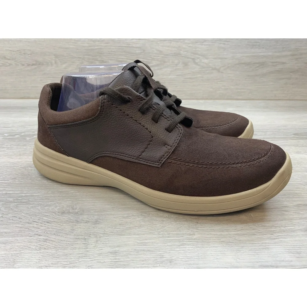 Clarks Cloudsteppers Step Isle Base Men's 10 Brown Leather Textile Boat Shoes